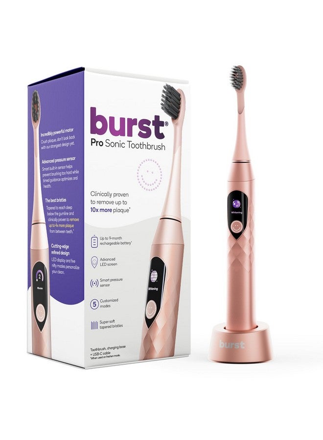 Pro Sonic Electric Toothbrush For Adultssoft Bristle Toothbrush For Deep Clean & Plaque Removalup To 9 Month Battery Smart Pressure Sensor 5 Sonic Toothbrush Modesrose Gold