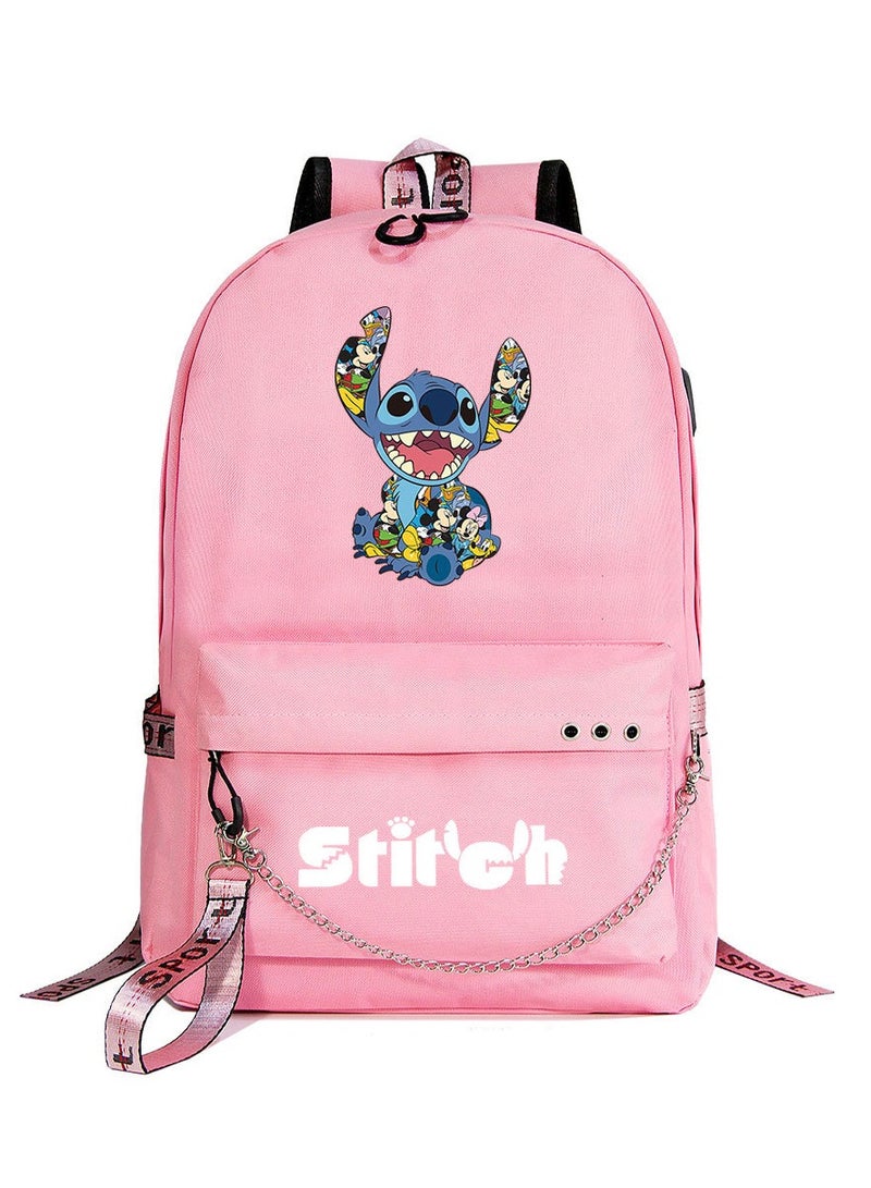 Stitch Printed Youth Casual Woven Strap Backpack