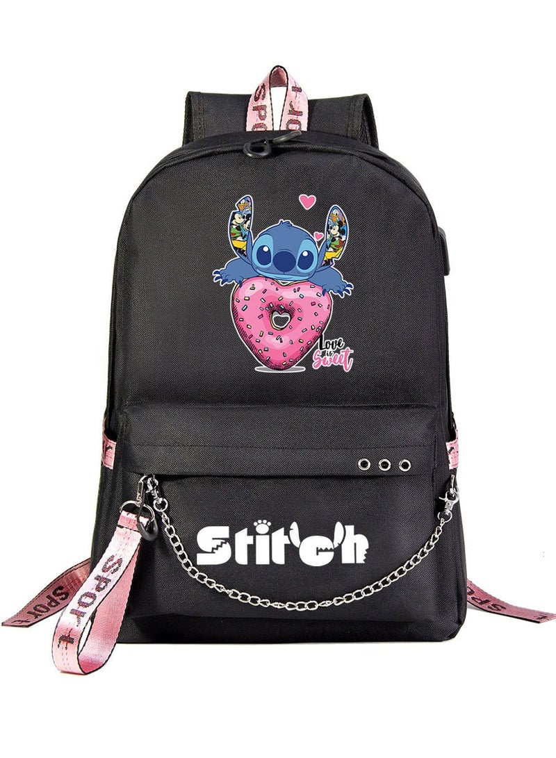 Stitch Printed Youth Casual Woven Strap Backpack