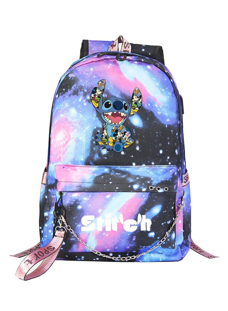 Stitch Printed Youth Casual Woven Strap Backpack