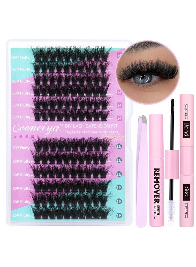 Fluffy Lash Extension Kit Lash Clusters 1416Mm Eyelash Extension Kit Individual Lashes With Lash Bond And Seal Glue Lash Remover Cute Tweezers Diy At Home(80P 0.07D 1416Mm 120Pcs)