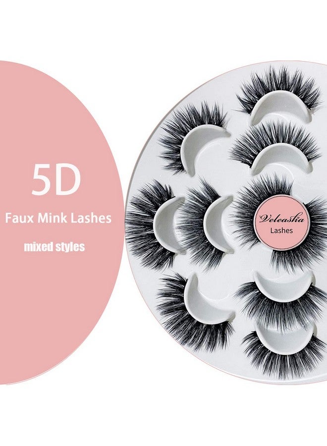 Eyelashes 7 Styles Faux Mink Lashes For Makeup Handmade Soft Thick Lashes Reusable Black Color Fluffy 5D False Eyelashes (Mixed)