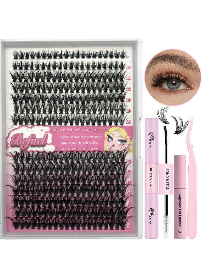 Lash Extension Cluster Kit With 280 Pcs 40D Diy Eyelash Clusters Bond And Seal Remover Lash And Applicator 918Mm Mix D Curl Individual Lashes For Beginners Self Application Diy At Home By Befacl