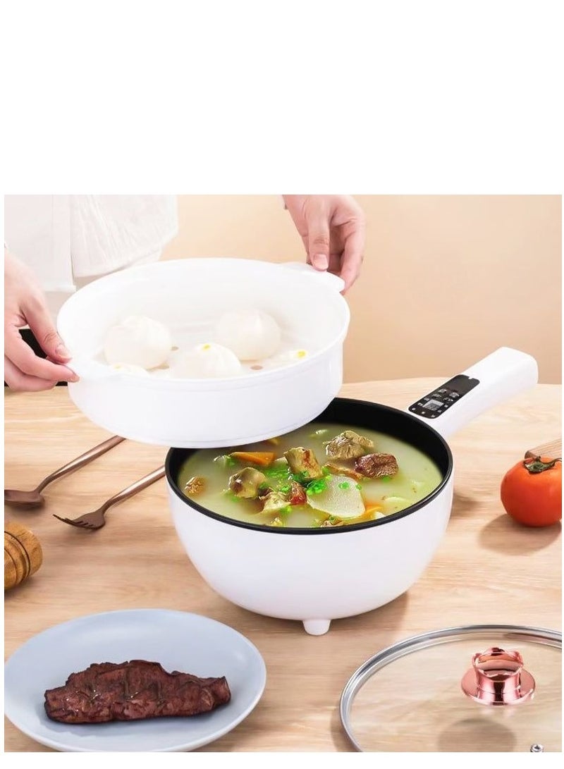 Electric Hot Pot with Steamer and Temperature Control  Non Stick Cooker Skillet Frying Pan Electric Saucepan ideal for cooking Noodles Eggs Steak Sautéing Steaming and Soup