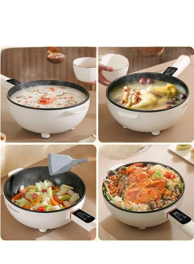 Electric Hot Pot with Steamer and Temperature Control  Non Stick Cooker Skillet Frying Pan Electric Saucepan ideal for cooking Noodles Eggs Steak Sautéing Steaming and Soup