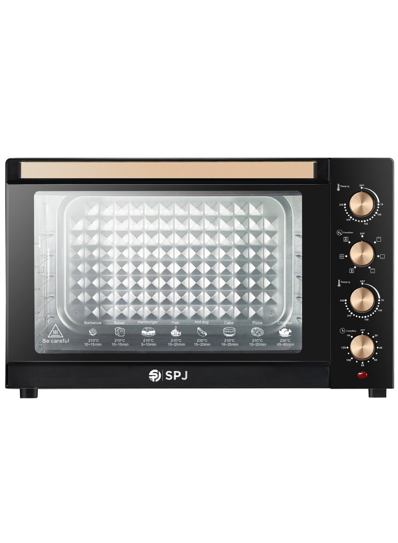 SPJ Electric Oven 120L, 2800W with 7 Power Levels, Adjustable 70–250°C Temperature, 120 Min Timer, 360° Motorised Rotisserie & Inner Lamp – Black & Brown, Model EOW-BR120L03