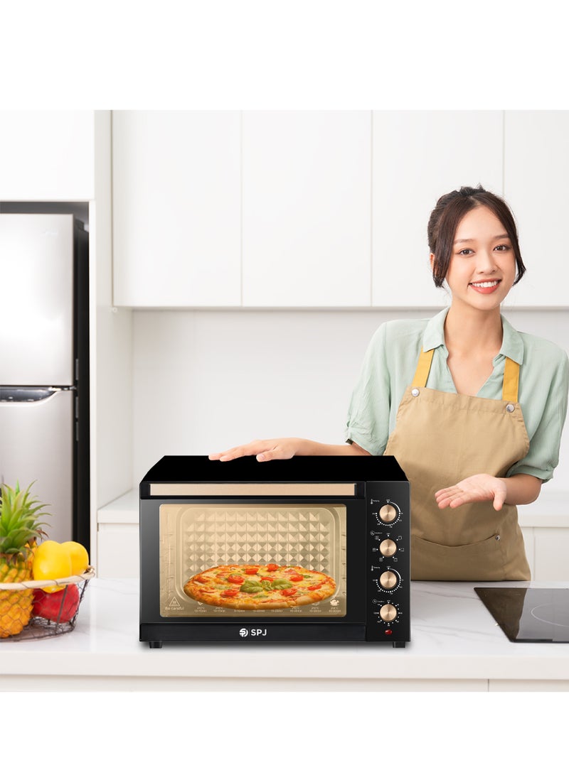 SPJ Electric Oven 120L, 2800W with 7 Power Levels, Adjustable 70–250°C Temperature, 120 Min Timer, 360° Motorised Rotisserie & Inner Lamp – Black & Brown, Model EOW-BR120L03