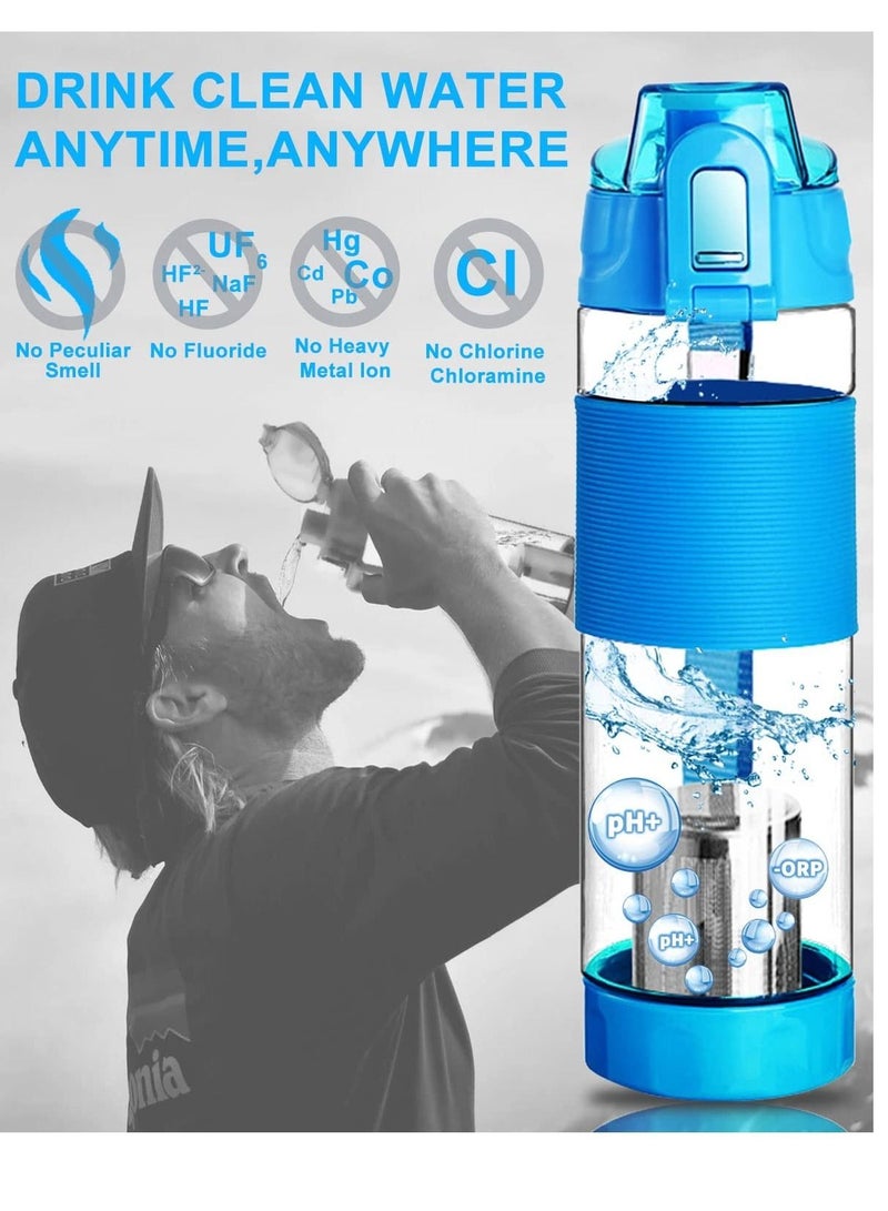 Filterelated Quickly Alkaline Water Bottle,22oz Bottle Reduce ORP Ph Filter 9.5,One Key to Open Portable for Sports, Camping