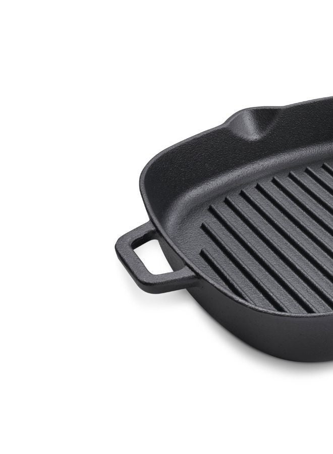 Prestige Cast Iron Grill 24 CM | Iron Grill Pan with Handle | Pre Seasoned Induction Cookware Black - PR48897