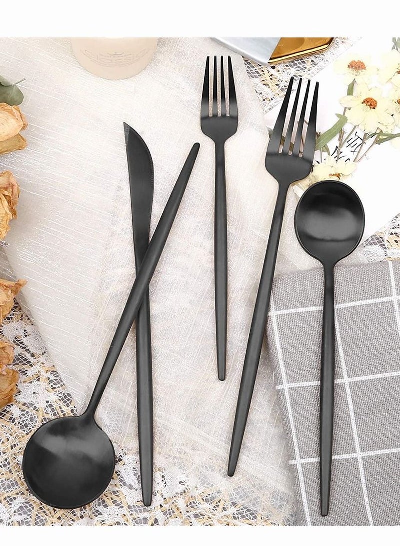 Stainless Steel Flatware Set, SYOSI Matte Black Silverware Set 5 Pieces, Service for 1, Kitchen Utensil Tableware Cutlery Satin Finished Polished and Dishwasher Safe