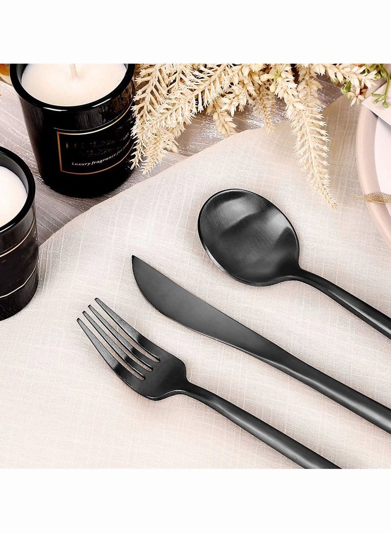 Stainless Steel Flatware Set, SYOSI Matte Black Silverware Set 5 Pieces, Service for 1, Kitchen Utensil Tableware Cutlery Satin Finished Polished and Dishwasher Safe