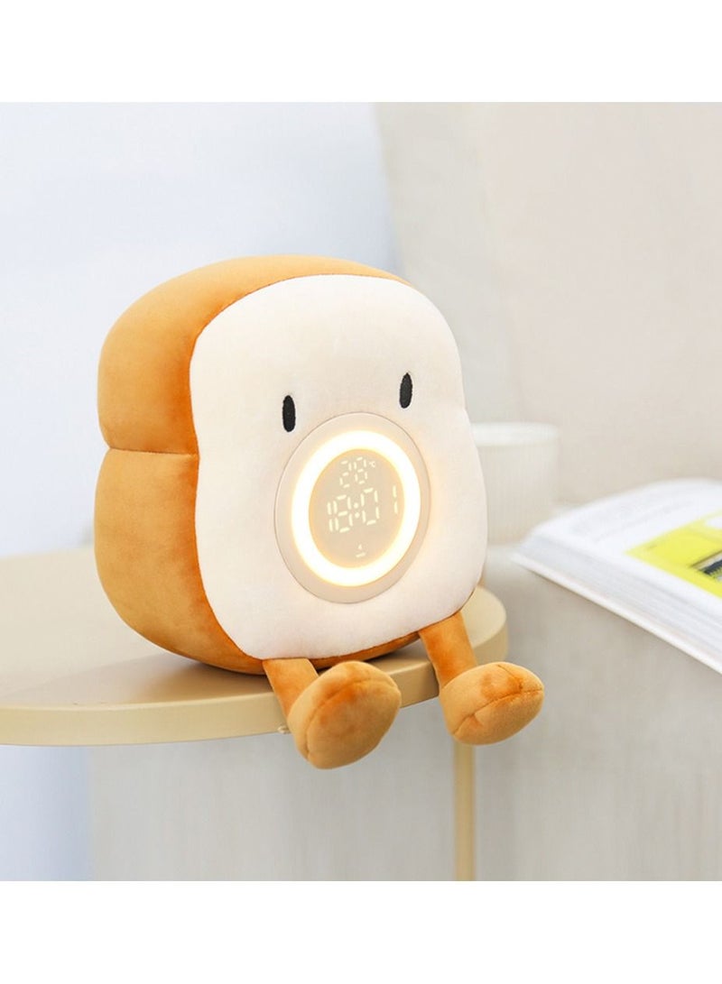 Cute Alarm Clock, Bedroom Clock with Dual and Snooze, 9In Cozy Toast Bread Plushies, Rechargeable, Dimmable Bedside Night Light, Nightstand Decor Gifts Ideal for Kids Girls Boys Women