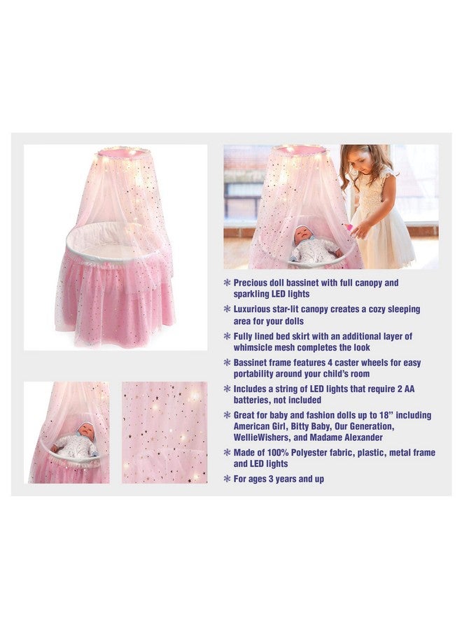 Sweet Dreams Toy Doll Bed With Canopy And Lights For 18 Inch Dollspinkstars