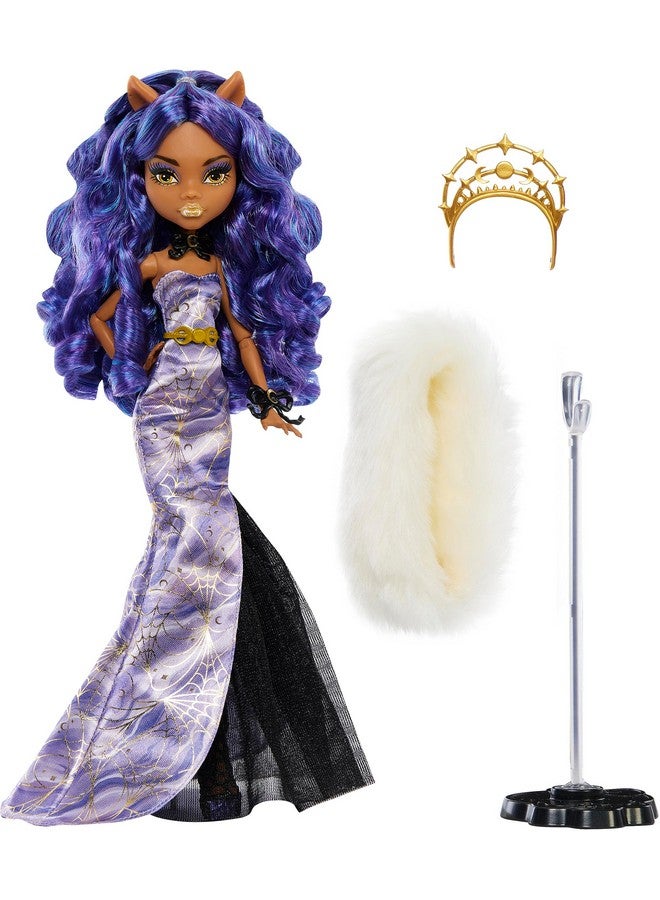 Doll Clawdeen Wolf Howliday Collector Edition Purple Hair And Floorlength Gown With Furry Boa