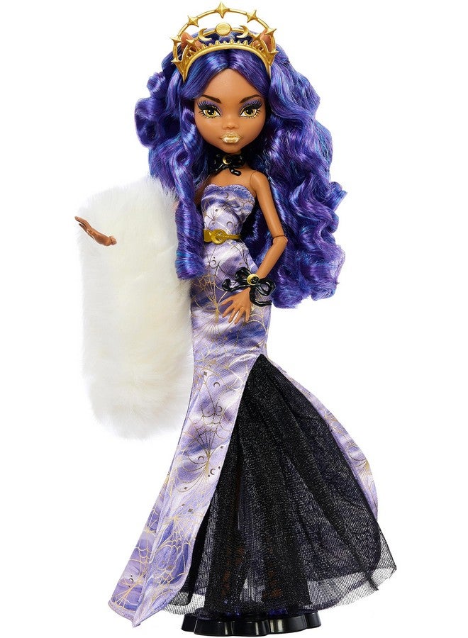 Doll Clawdeen Wolf Howliday Collector Edition Purple Hair And Floorlength Gown With Furry Boa