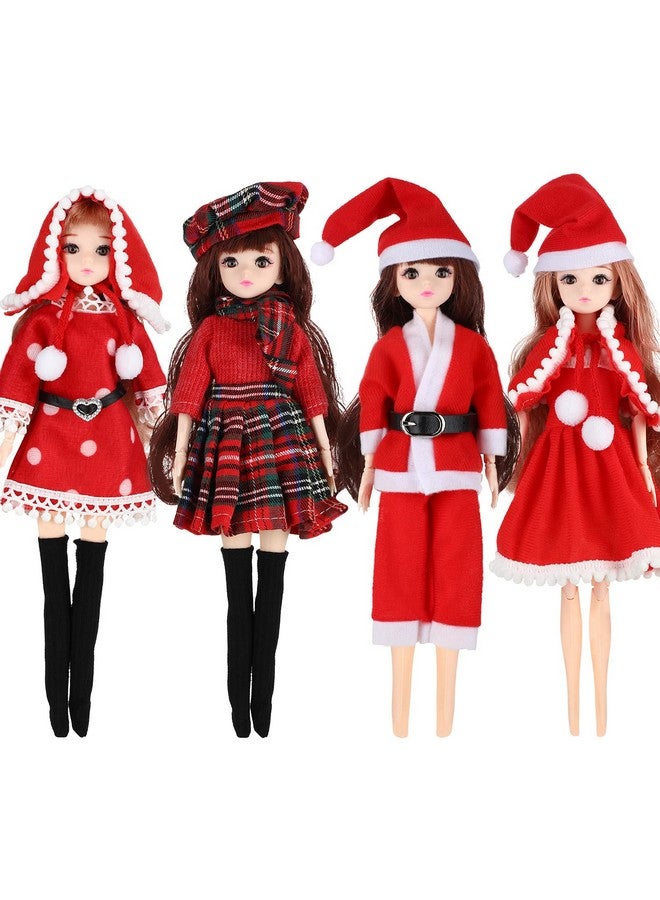 4 Pieces Doll Christmas Coats Long Sleeve Soft Faux Fur Coats Flannel Tops Outfit Doll Winter Clothes Doll Accessories Decorations For 11.5 Inches Girls Boys Dolls