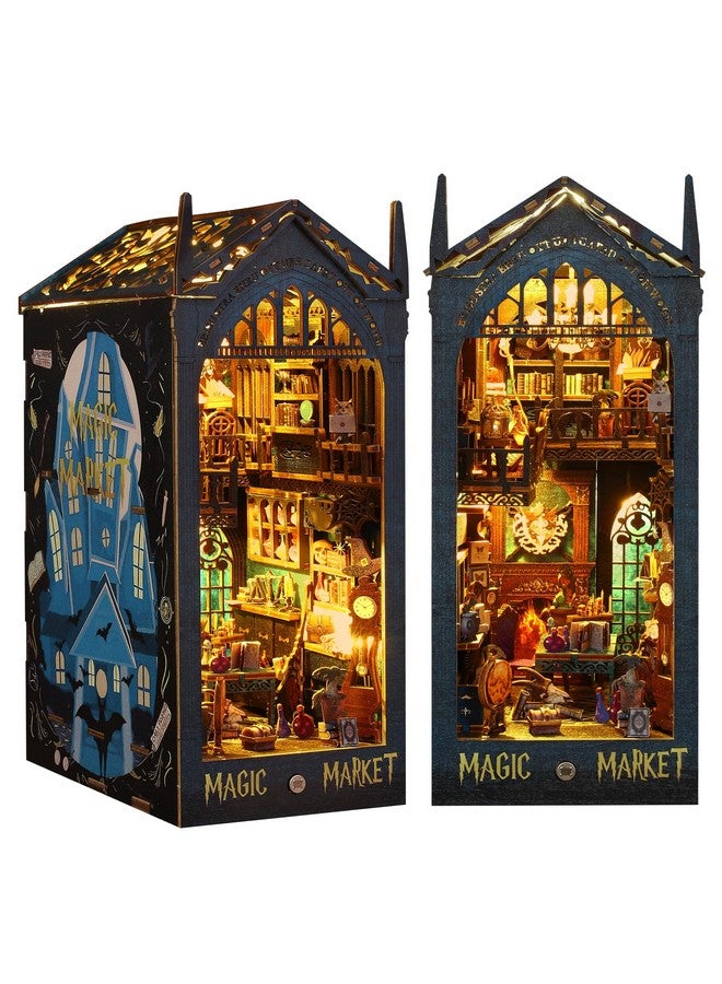 Diy Book Nook Kit 3D Wooden Miniature Puzzles With Led Light Dollhouse Model Craft Kits For Adults Ideal Bookshelf Insert Decor Birthday Gifts For Boys Girls (Magic Bazaar)