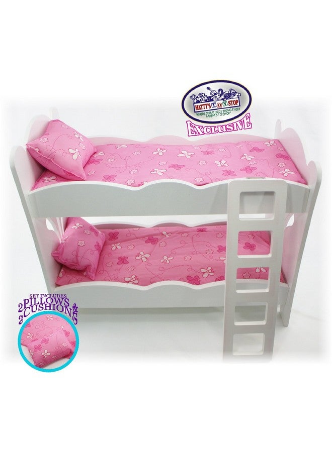 18 Inch Doll Furniture White Wooden Bunk Beds With 2 Pink Pillows 2 Pink Cushions & Ladderfits American Girl Dolls