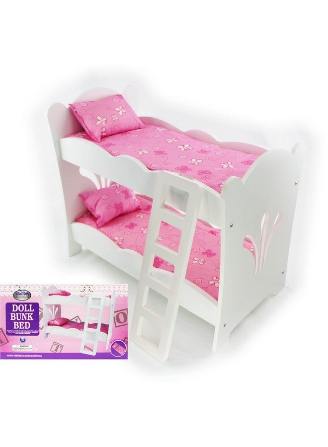 18 Inch Doll Furniture White Wooden Bunk Beds With 2 Pink Pillows 2 Pink Cushions & Ladderfits American Girl Dolls