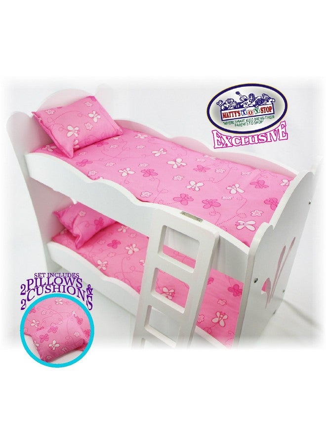 18 Inch Doll Furniture White Wooden Bunk Beds With 2 Pink Pillows 2 Pink Cushions & Ladderfits American Girl Dolls