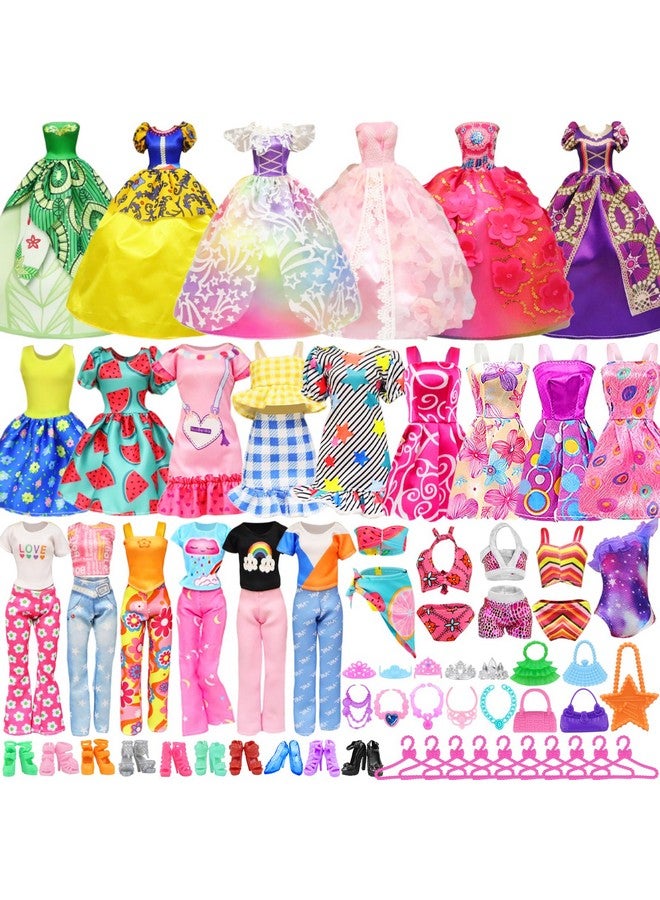 48 Pcs Doll Clothes And Accessories For 11.5 Inch Doll2 Princess Dresses 7 Fashion Dresses 2 Outfits 2 Swimsuits 10 Shoes 5 Crowns 5 Necklaces 5 Handbags 10 Hangers Accessories Girls Gift