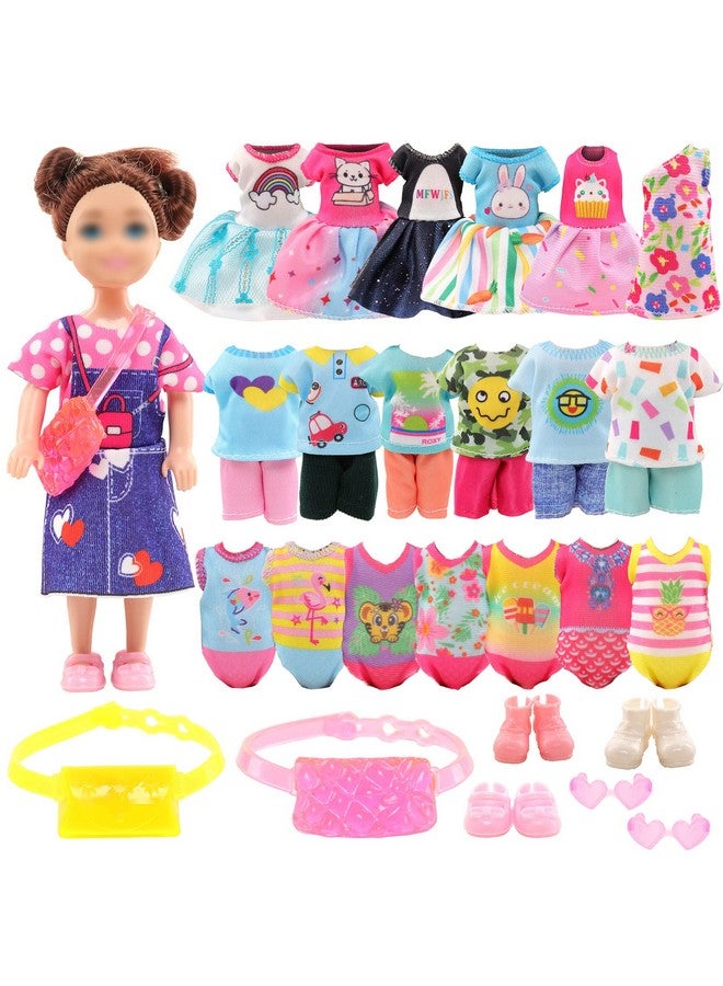 19 Pcs Mini 6 Inch Doll Clothes And Accessories Including 4 Sets Fashion Dresses 4 Casual Tops And Pants Outifits 4 Swimsuits With 3 Shoes 2 Glasses 2 And Shoulder Bag