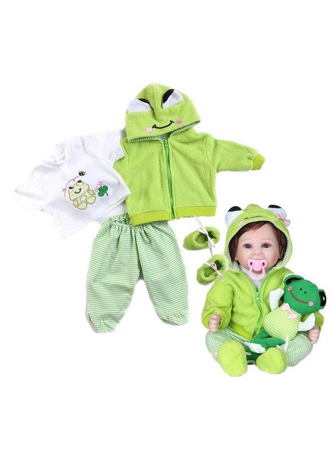 Reborn Baby Girl Boy Dolls Clothes 22 Inch 4 Pcs Sets Green Frog Outfit Fit 2022 Newborn Dolls Clothes Accessories