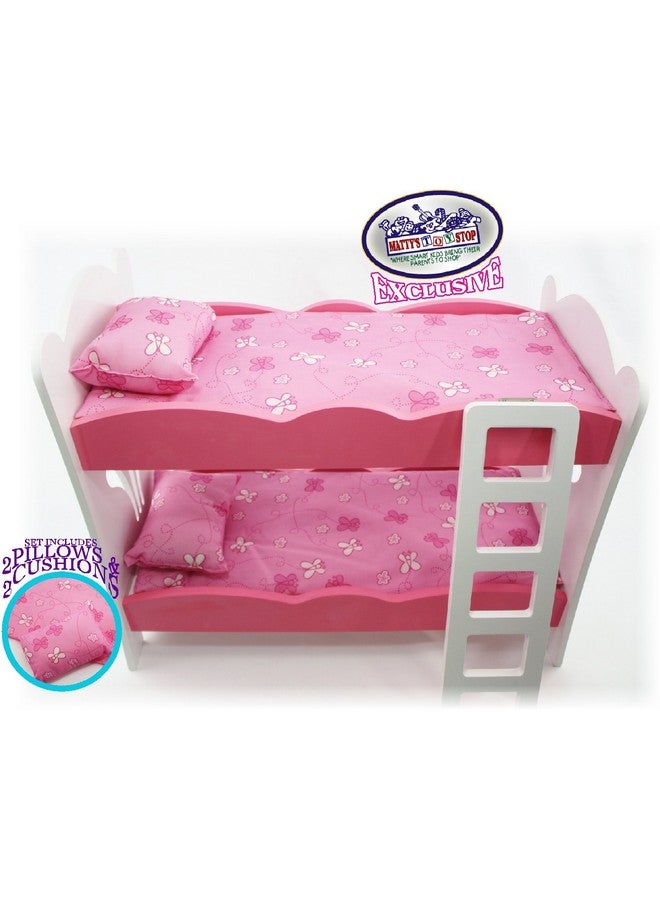 18 Inch Doll Furniture Pinkwhite Wooden Bunk Beds With 2 Pillows 2 Cushions & Ladderfits American Girl Dolls