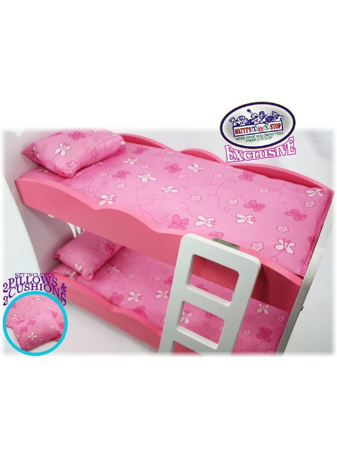 18 Inch Doll Furniture Pinkwhite Wooden Bunk Beds With 2 Pillows 2 Cushions & Ladderfits American Girl Dolls