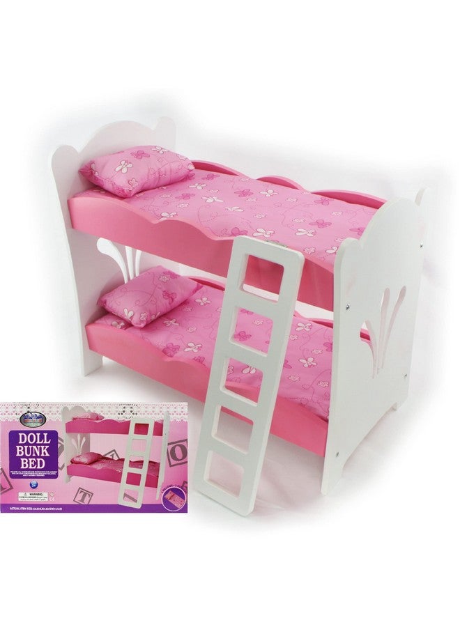 18 Inch Doll Furniture Pinkwhite Wooden Bunk Beds With 2 Pillows 2 Cushions & Ladderfits American Girl Dolls