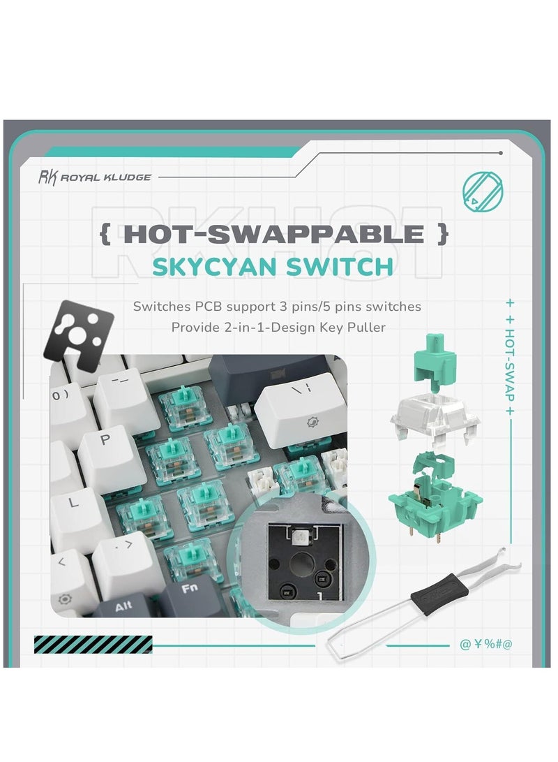 H81 Hot Swappable Mechanical Keyboard, Triple Mode RGB SkyCyan