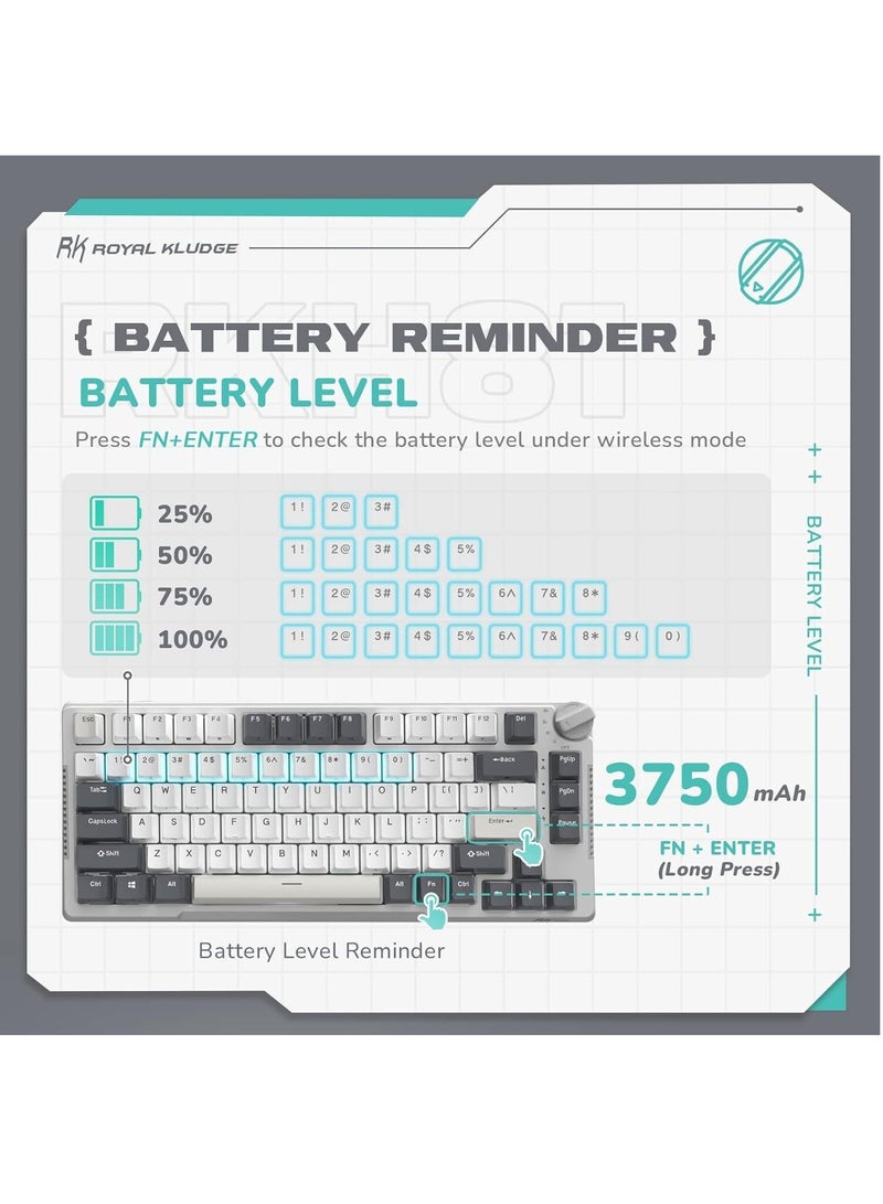 H81 Hot Swappable Mechanical Keyboard, Triple Mode RGB SkyCyan
