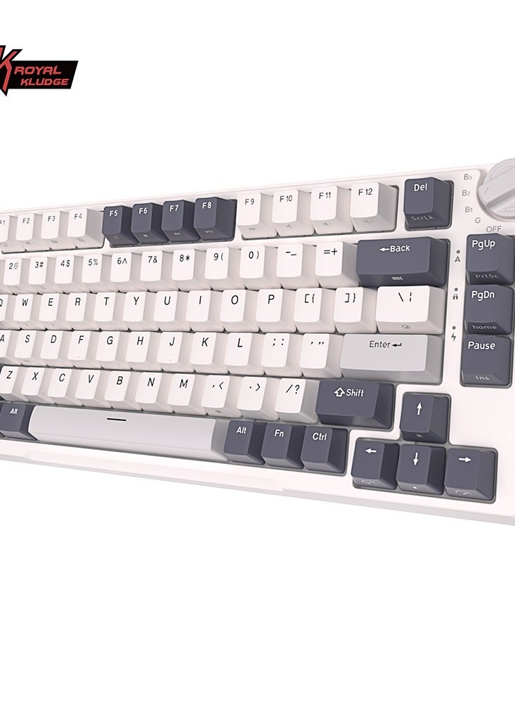 H81 Hot Swappable Mechanical Keyboard, White, Triple Mode 2.4Ghz/BT5.1/USB-C Knob Control Wireless Gaming Keyboard Gasket Mounted With RGB Backlit SkyCyan Switch, 75% Layout 81 Keys