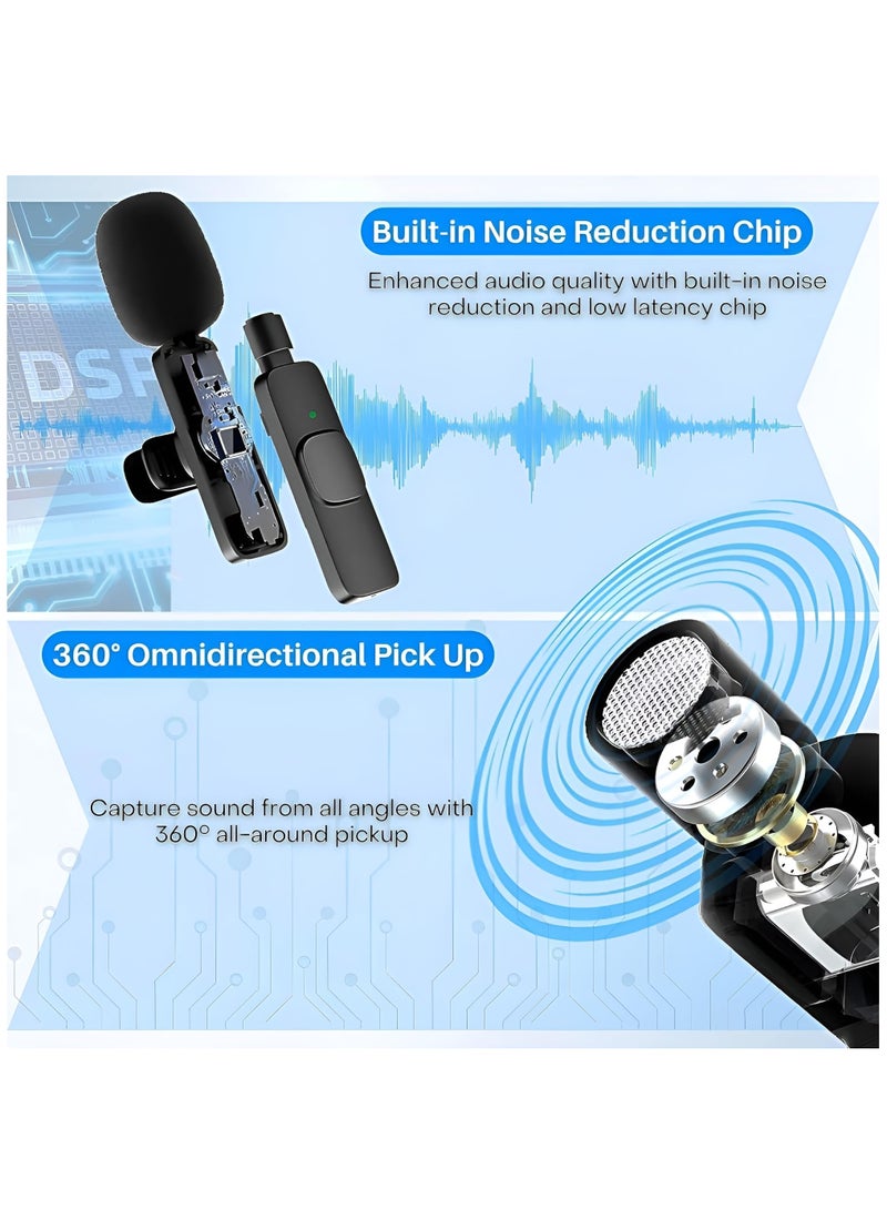 Wireless Microphone for iPhone and Android Compatible with Samsung S24 and iPhone 15 Series Wireless Lavalier Microphone for Android USB C Microphone for Video Recording Vlogging 2 in 1