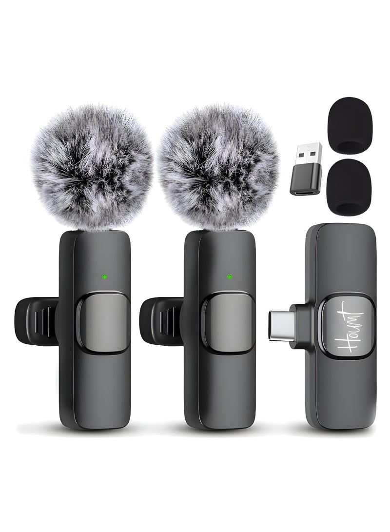 Wireless Microphone for iPhone and Android Compatible with Samsung S24 and iPhone 15 Series Wireless Lavalier Microphone for Android USB C Microphone for Video Recording Vlogging 2 in 1