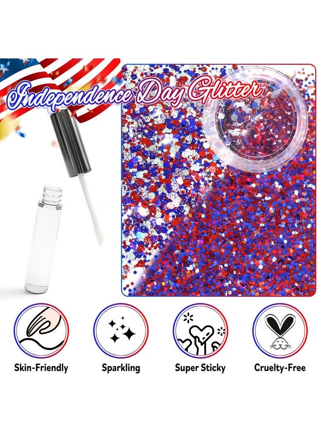 Independence Day Body Glitter 2 Jars Red Blue White Chunky Sequins With Glue Women Eyeshadow 4Th Of July Face Paint Festival Rave Outfit Hair Accessories Party Costumescircus Carnival