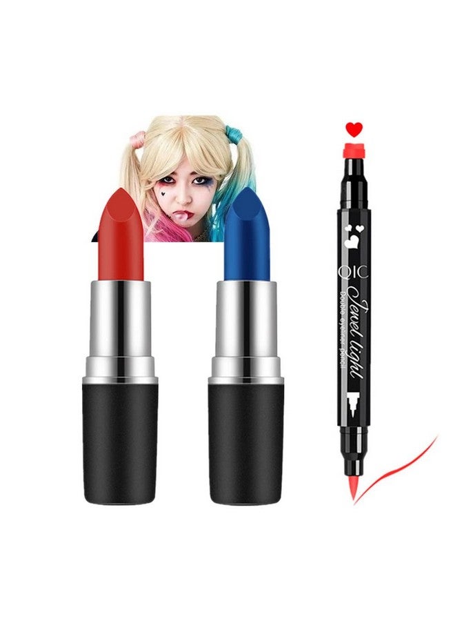 Face Paint Kit Halloween Harley Quinn Costumes Cosplay Party Makeup For Women Girls Kids Blue & Red Face Body Painting Cream Blendable Sticks Liquid Eyeliner Stamp Pen Accessories Set