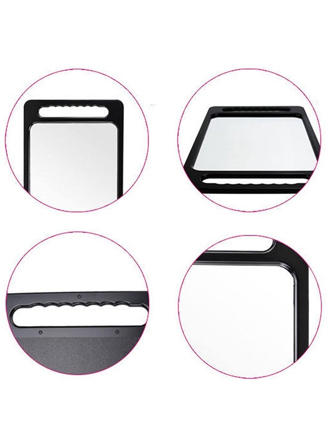 Hand Makeup Mirror Black Rectangular Double Handles Salon Mirror Unbreakable Large Handheld Barber Mirror Hairstylist Accessories