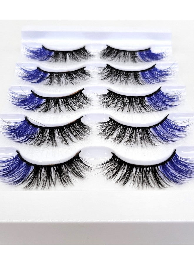 16Mm 5 Pairs Pack 3D Faux Mink Eyelashes With Blue Ends Colored Lashes (Fm204 816Mm Black With Blue Ends 5 Pairs)