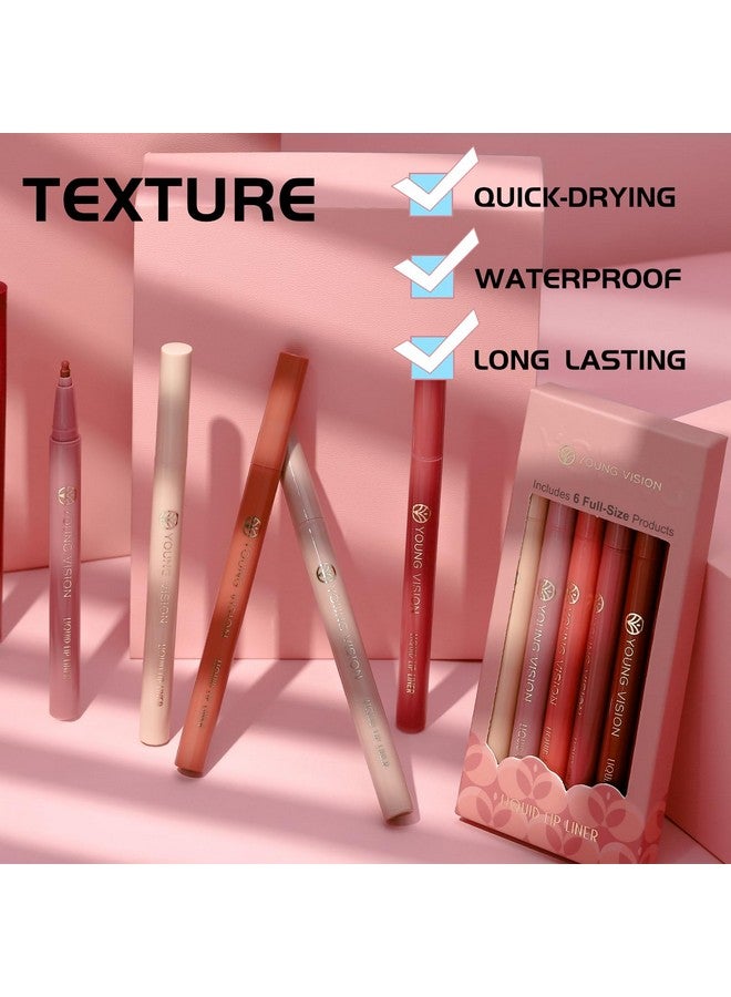6Pc Liquid Lipstick & Lipliner Set Lip Stain Tint Collectiongourdshaped Durable Easy Glide Nude Matte Shades Lip Contourlipliner Application Gift For Women