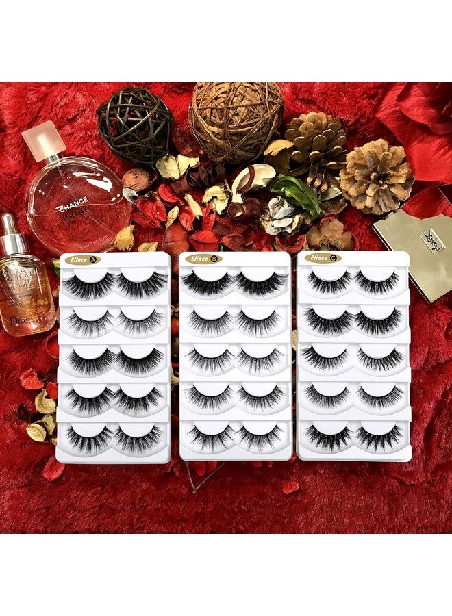 Fluffy Eyelashes 3D Mink Lashes Cat Eyes 15 Mixed Styles 15 Pairs Reusable Soft Fake Eyelashes Volume Strip Lashes Natural Look Wispies & Big False Eyelashes Packwith False Lashes Tweezers