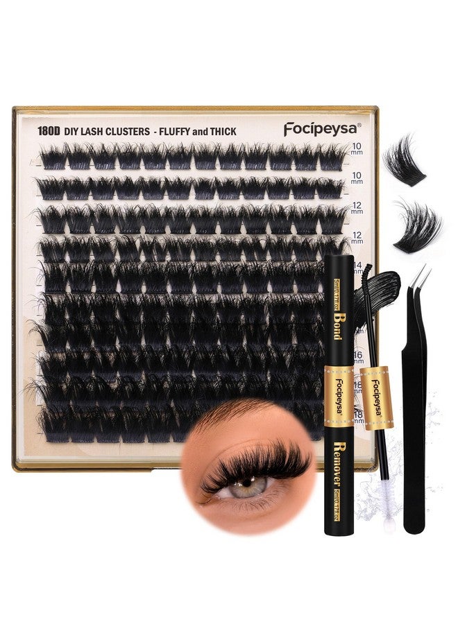 Eyelash Extension Kit Thick Lash Clusters Kit 1018Mm Fluffy Clusters Lashes 180D Individual Eyelashes Kit With Lash Bond Lash Remover Lash Applicator Diy Lash Extension For Beginners (180Dd Curl)