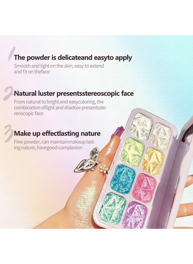 Dazzling Diamond Shimmer Glitter Highlighter Palette 8 Colors Iridescent Shades Iluminadores De Maquillaje Highlight Powder For Brighten Face Cheeks And Eyes Makeup Multichrome