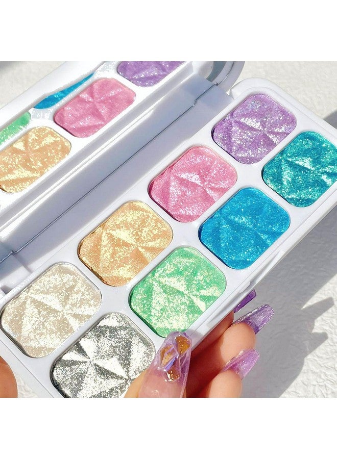 Dazzling Diamond Shimmer Glitter Highlighter Palette 8 Colors Iridescent Shades Iluminadores De Maquillaje Highlight Powder For Brighten Face Cheeks And Eyes Makeup Multichrome