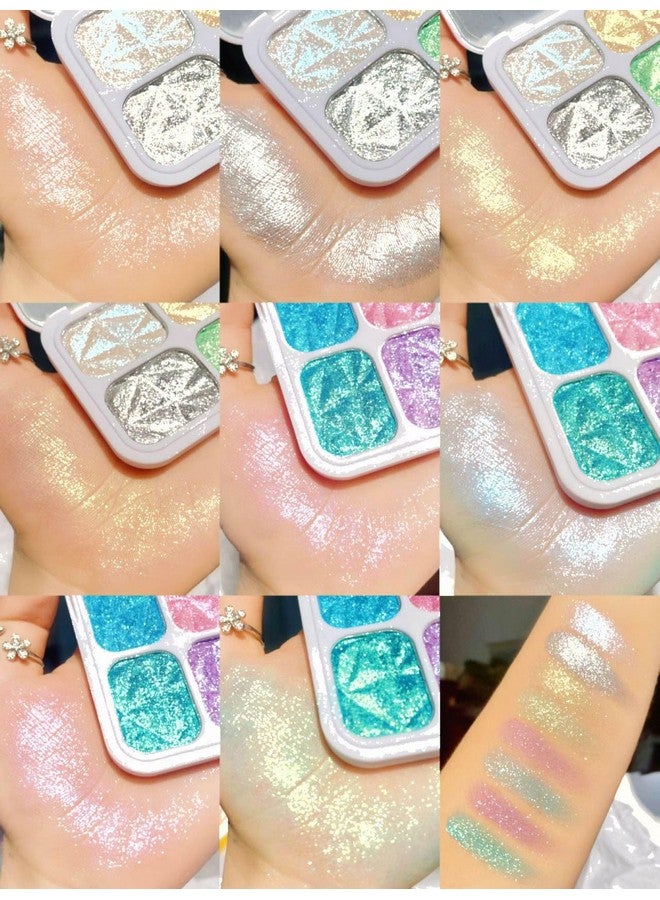 Dazzling Diamond Shimmer Glitter Highlighter Palette 8 Colors Iridescent Shades Iluminadores De Maquillaje Highlight Powder For Brighten Face Cheeks And Eyes Makeup Multichrome