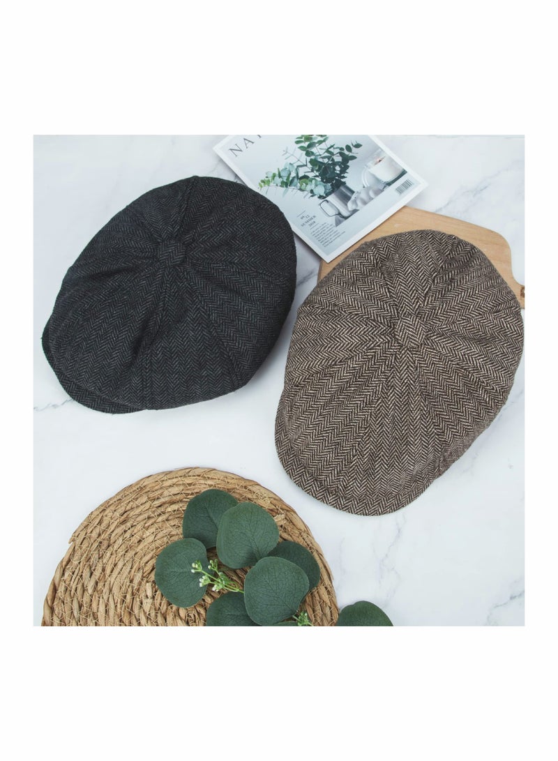 2 Pack Newsboy Hats for Men Classic 8 Panel Wool Blend Gatsby Ivy Hat