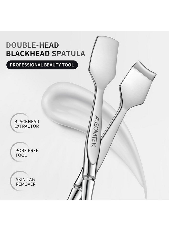 Double Headed Blackhead Spatula Pore Prep Tool Whitehead Remover Stainless Steel Cyan Pu Case 1Pack