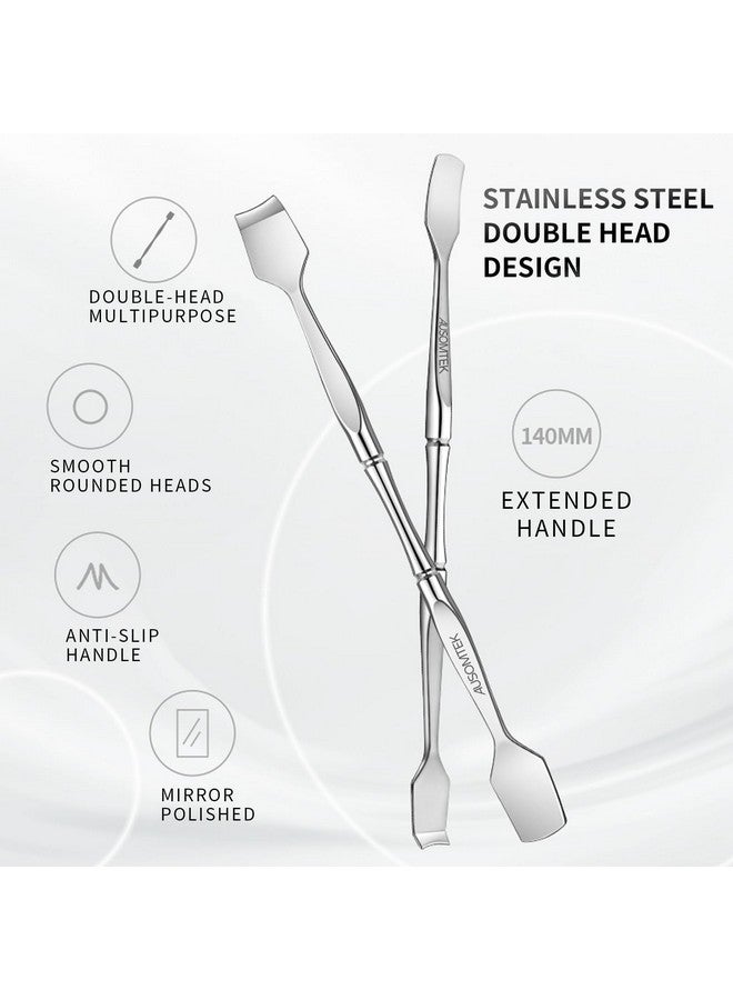 Double Headed Blackhead Spatula Pore Prep Tool Whitehead Remover Stainless Steel Cyan Pu Case 1Pack