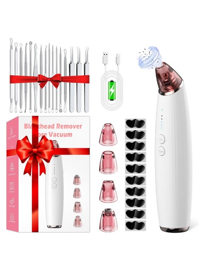 Cordless Blackhead Remover Vacuum With 16Pcs Pimple Popper Tool Kit&10Pcs Blackhead Strips Pore Cleaner Electric Comedone Extractor Tool Skincare Treatment Whitehead Face Sucker Spot Suction