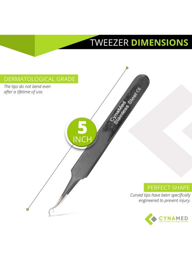 Blackhead Tweezerprofessional Curved Steel Tip Surgical Comedone & Splinter Extractor. Ideal Blemish & Acne Remover Tool Means Flawless Facial Skin (Black)